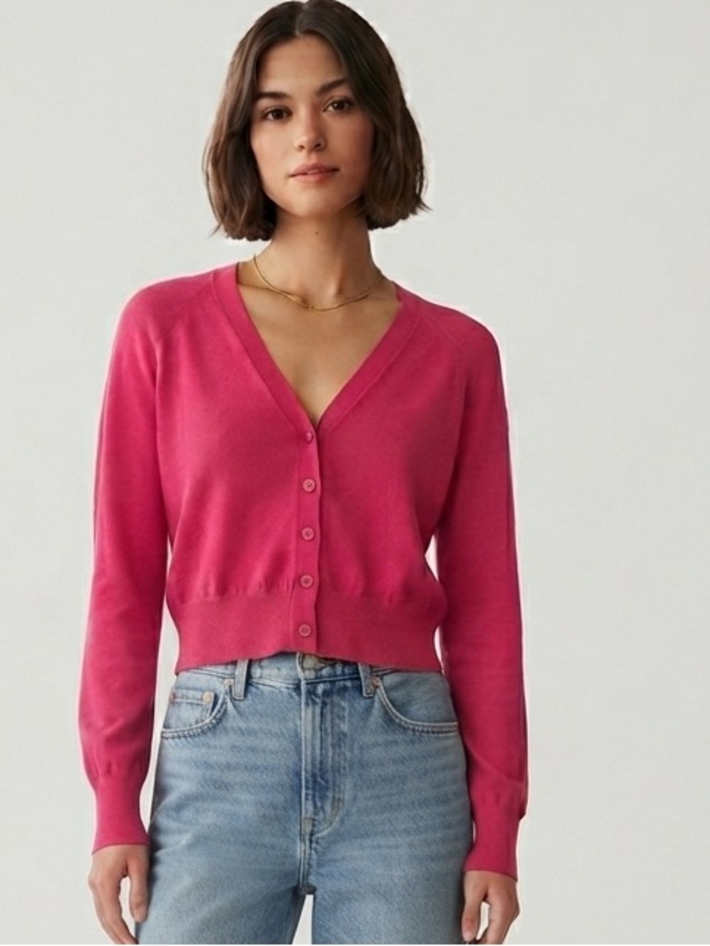 Aritzia Babaton NWOT Cotton Blend Knit cropped V-Neck Cardigan Pink Size XS